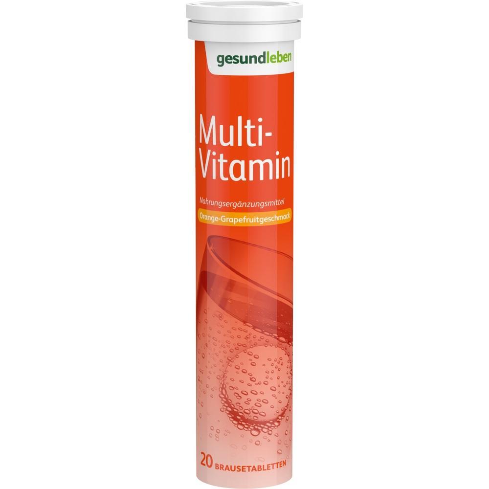 Eine orangene Tube mit 20 Multivitamin-Brausetabletten.